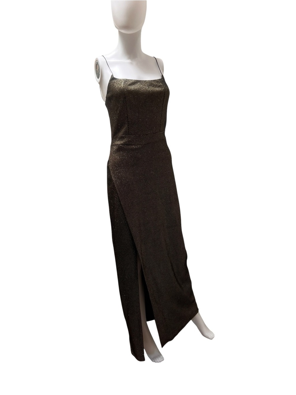 CBR Metallic Bronze Slip Maxi Dress, Front Slit, Size S. Prom/homecoming/formal.